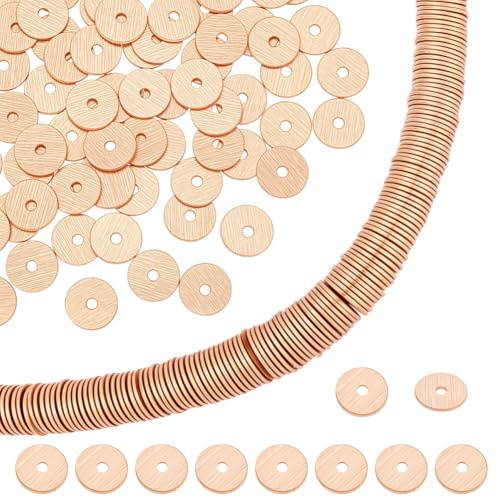PH PandaHall 300pcs Rose Gold Spacer Beads 6mm Flat Round Spacer Beads Heishi Disc Bead Long-Lasting Loose Bead for Jewellery Making Summer Stackable Bracelets Necklaces DIY Craft, Hole: 1.2mm
