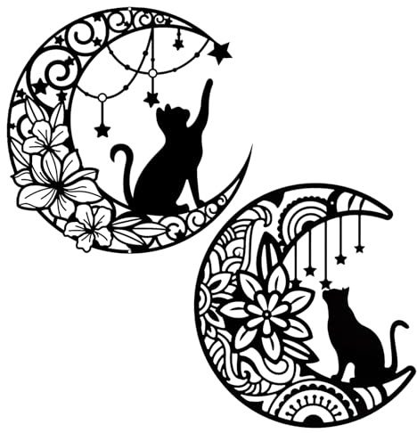 Mocrop 2 Stück 30cm Metall Wanddeko Wohnzimmer (Katze Pflückt Sterne) | Modernität Kunst Wandbild Wand Deko, Mit Montagezubehör, Für Wohnzimmer, Wanddeko Outdoor, Garten, Esszimmer Wall Decor