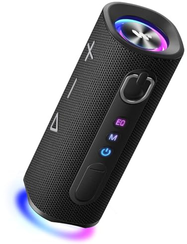 Portable Bluetooth Speakers with Custom EQ , 24H Playtime, Deep Bass, BT 6.0 IPX7 Waterproof Bluetooth Speaker Bluetooth Wireless Speakers RGB Light,TWS Paring,Portable Speaker for Outdoor/Home/Party
