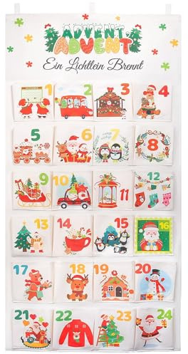 Vookkp Adventskalender aus Stoff 2025, Adventskalender zum Befüllen Wandbehang mit 24 Taschen, Adventskalender Selbstbefüllen zum Aufhängen Selbstbefüllen Deko Weihnachten Kalender