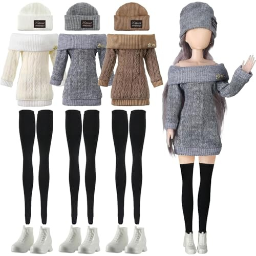 Muorruo 3er-Set 12-teilige Puppenkleidung und Accessoires, Anzug, Hose, Schuhe, Pullover, Outfits, Puppen sind Nicht im Lieferumfang enthalten, für Mädchen, 12 Zoll