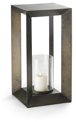PHILIPPI - Estate Windlicht - Stahl mit Antik-Finish und Glas, Bronze-Optik, 20 x 20 x 41 cm, 2,3 kg, Minimalistisches Design