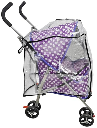 Actiaspet Pet Stroller with Waterproof Cover Foldable with Swivel Wheels 15 kg Carrying Capacity (Purple Dot, Stroller + Cover)