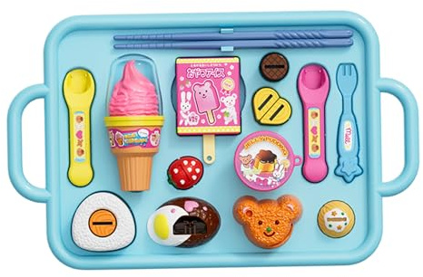 Jorzer Jouet à Pudding 1 Ensemble de Jouet à Pudding Japonais avec cuillère, Fourchette, Baguettes, crème glacée, Glace et Assiette, Accessoires de Cuisine pour garçons et Filles, Bleu