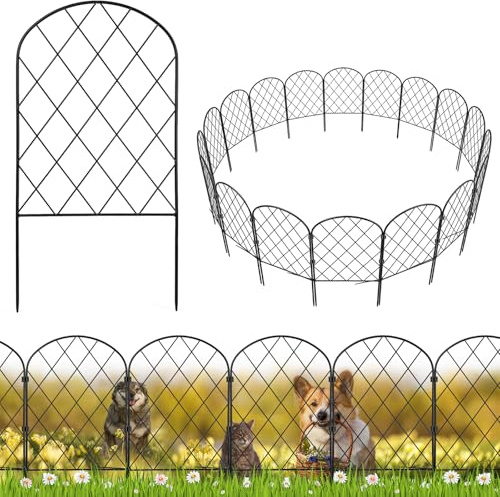 Recinzione Giardino in Metallo 20 Pezzi, lunghezza max 650 cm, bordura decorativa antiruggine 40 x 32,5 cm, con 40 clip 20 fascette e 40 astai, modulabile per aiuole prato e area animali