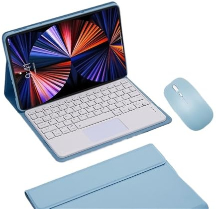 NXCVBNKZJ kuaijiexiaopu QWERTZ-Tastatur-Lederschutzhülle kompatibel mit Xiaomi 5 Pro 12,4 Zoll 2022(Misty Blue+Touch Keyboard+Mouse)