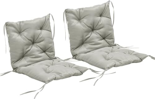 Outsunny 2er-Set Sitzkissen Bindebänder Stoffbezug 98 x 50 cm Hellgrau | Stuhlkissen, 8cm Dicke Polsterauflage, Sitzpolster für Küche, Büro, Esszimmerstühle