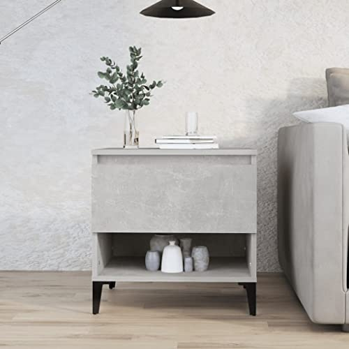 Zeehear Tavolino grigio cemento, 50 x 46 x 50 cm, in legno con cassetto e scomparto, stabile comodino per soggiorno e camera da letto, stile industriale