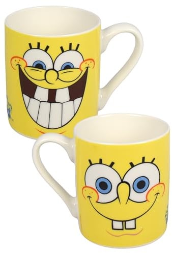 Spongebob Schwammkopf Tasse für Kinder - Smile Kinderbecher Kindertasse Trinkbecher Becher aus Keramik 230 ml Gelb