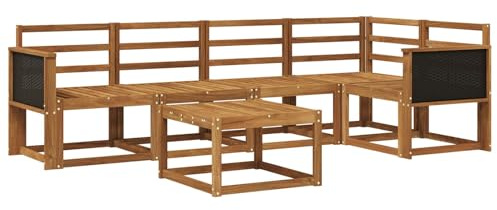 vidaXL Outdoor-Sofagarnitur 6 pcs Natur Massivholz Akazie, Outdoor-Ecksofa, modernes Lounge-Set für Garten, Robustes Sitzmöbel für Terrasse, Entspannen