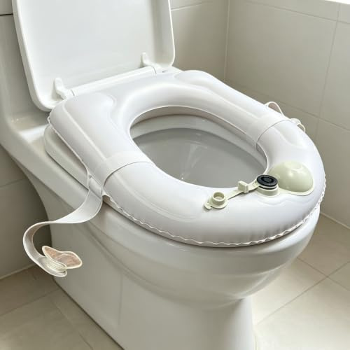 Inflatable Travel Toilet Seat Riser, Portable Travel PVC Grey Toilet Seat Raised Cushion with Suction Cup for Travel Camping; Bedside Commode and Elderly Recovery