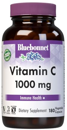 Bluebonnet Nutrition Vitamin C 1000 Mg Vegetable Capsules, Ascorbic Acid, for Immune Skin Health, Vegan, Vegetarian, Non GMO, Gluten, Soy & Milk Free, Kosher, 180 Count
