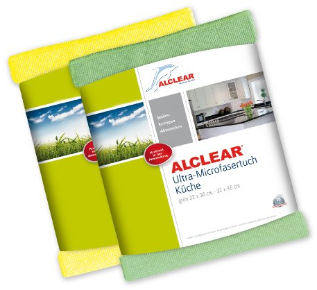 ALCLEAR 8215810yg Ultra-Microfasertücher Küchentücher Spültücher perfekt für Haushalt, Küche, Gastronomie, Gläser, Geschirr, 32 x 36 cm, grün und gelb, 2er Set Küchenhandtücher