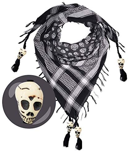 LOVARZI Stylisches Schädel Halstuch - Weiß Schwarz Damen und Herren Schal - Totenkopf quadratische Baumwoll-Halstuch für Männer und Frauen jeden Alters