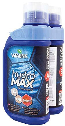 VitaLink Hydro Max Plant Nutrients Hydroponic BLOOM Feed A+B Hard or Soft Water (1 Litre A+B(HW) Hard Water)