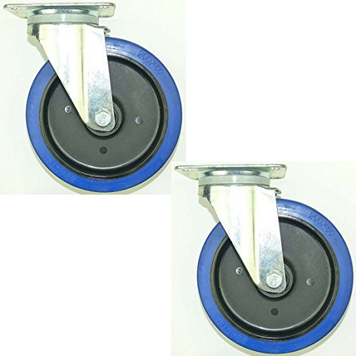 2 Stück 200mm Blue Wheels Lenkrollen ohne Bremse, Transportrollen Elastik Blau 350kg / Rad - INDUSTRIEQALITÄT (2 x Lenk)