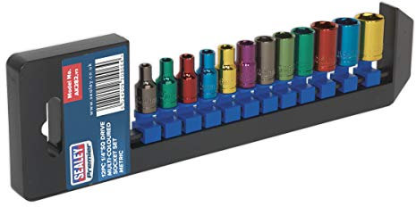 Sealey Ak282 Multi-Coloured Socket Set 12Pc 1/4Sq Drive 6Pt Walldrive Metric