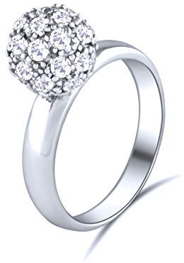 Quiges Ring Damen Klassik Vintage Flora Kugel Design 925 Silber mit Zirkonia Ringgröße 56