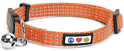 Pawtitas Reflektierendes Katzenhalsband mit Sicherheitsschnalle und Abnehmbarer Glocke - Orange für Kätzchen