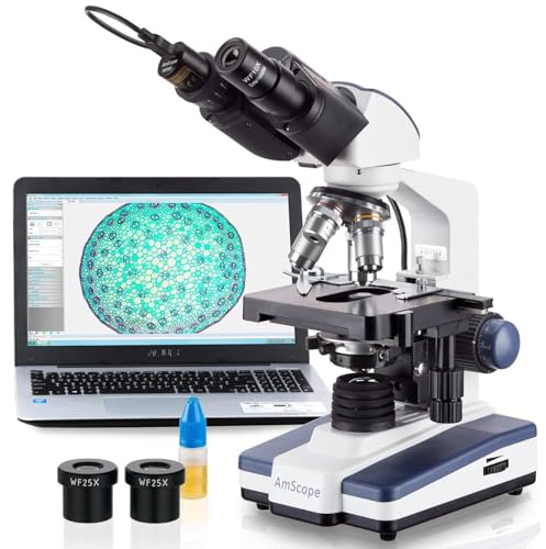 AmScope - Microscopio compuesto binocular digital LED 40X-2500X w etapa 3D + cámara USB 3MP - B120C-E3