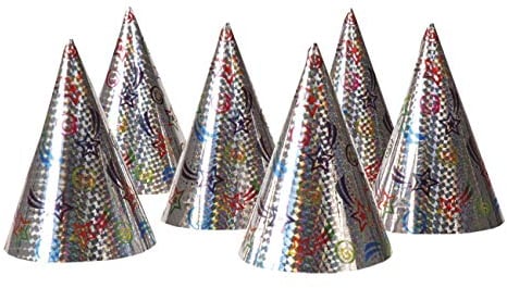 Boland 64263 - Holografische Hütchen, 6 Stück, aus Pappe, mit elastischer Schnur, Partyhütchen, Mottoparty, Themenparty