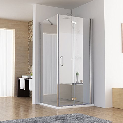 MIQU Duschkabine 90x75 cm Eckeinstieg Falttür Duschabtrennung, 90 Faltbar Duschtür mit 75 Seitenwand 6mm NANO ESG Glas Duschwand Höhe 195cm, Drehfalttür Komplett Dusche ohne Duwchwanne