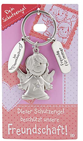 Depesche 7518-007 Porte-clés ange gardien en métal avec ange porte-bonheur, porte-clés et message d'amour pour offrir à un membre de la famille, à un ami ou à des connaissances Argenté