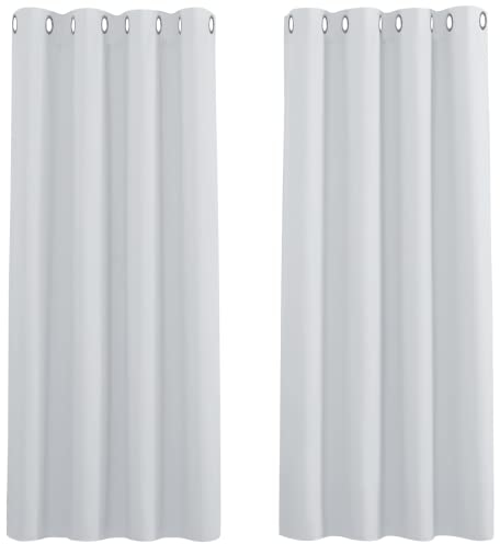 PONY DANCE Thermogardinen Hitzeschutz Ösenschal 2er Set H 137 x B 117 cm Verdunkelungsvorhang Weiss Vorhänge Wohnzimmer Modern Kurz Thermal Curtains, Grau-weiß