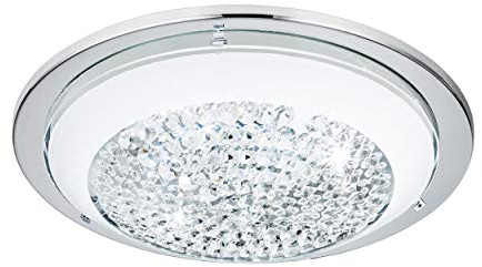 EGLO LED Deckenleuchte Acolla, Ø 29 cm, 1 flammige Deckenlampe, Wohnzimmerlampe, klassisch, Schlafzimmerlampe aus Metall, Glas und Kristall in Chrom, Weiß, Klar, LED Flurlampe Decke, warmweiß