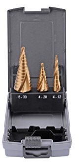 GSR PROFI Stufenbohrer Satz 3-teilig, HSS-G TiN, Ppiralgenutet, Gratfreier Schälbohrer, Stufenbohrer Metall, Kegelbohrer Bohrer Set, Konusbohrer, 4-30mm