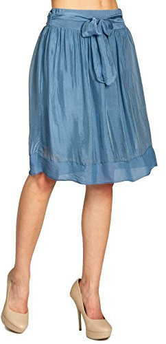 Caspar RO024 hauchzarter Leichter knielanger Midi Damen Sommer Rock, Farbe:Jeansblau, Mode Größe:L/XL