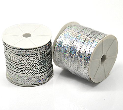 5 m Paillettenband 6 mm Holo oder AB-Farben (0,51€ je Meter) (Silberfarben)
