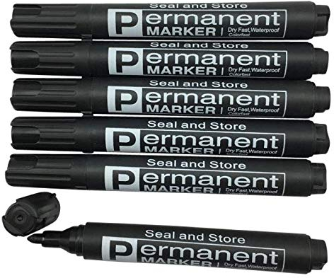 Seal and Store 6 Black Permanent Markers Bullet Tip Black Marker