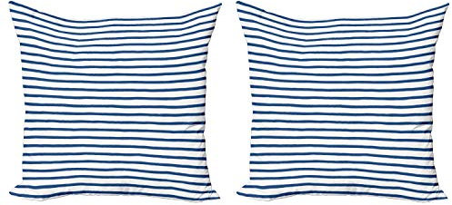 ABAKUHAUS Gestreift Dekokissen Kissenbezug 2er Pack, Hand gezeichnet Meer, Modern Accent Doppelseitiger Digitaldruck, 60x60, Nachtblau Weiß