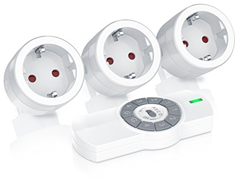 CSL - Funksteckdosen Set mit Fernbedienung, 3er Set für den Innenbereich Indoor, Smart und Ferngesteuerte Stecker, LED Statusanzeige, integrierter Berührungsschutz, 3680W