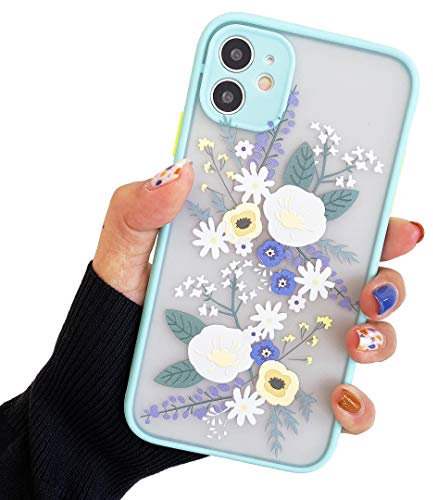 fangke Compatible with iPhone 11 for Girl Woman, Floral Flower Pattern Slim Design, Protective Hard PC Back with Soft Shockproof TPU Bumper Phone Case for iPhone 11-Blue