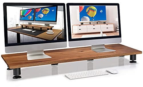 Nordik Large Dual Monitor Riser for 2 - Premium Handmade Hardwood Acacia Computer - Laptop TV Stand with Storage for Desk Accessories - Organizer Television