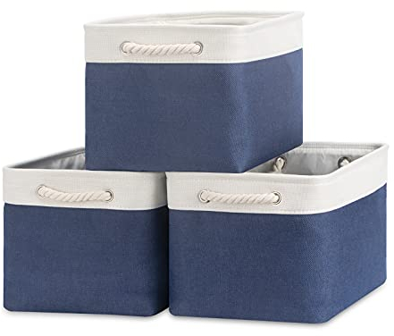 Bidtakay Faltbare Aufbewahrungskörbe mit Baumwollseilgriffen, 38,1 x 27,9 x 24,9 cm, Organisierungskörbe für Regale, Kleiderschrank, marineblaue Körbe für Geschenke, leer