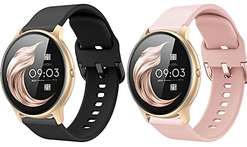 Kobmand Armband Für AGPTEK LW11,22mm Ersatz Silikon Uhrenarmband mit Eimer für AGPTEK (Modellnummer LW11) (Schwarz+Rosa)
