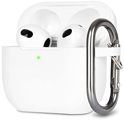 KOKOKA Silikon Hülle Kompatibel mit AirPods 3 Case und Schutzhülle für AirPods 3rd Generation 2021, Stoßfeste Weiche Dünne Case für Airpods 3 Mit Karabiner, Front-LED Sichtbar, Weiß