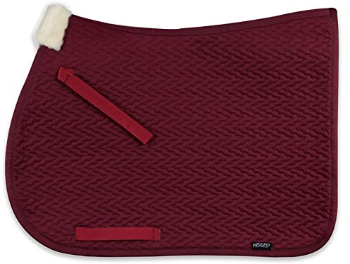 Tapis de Selle d'équitation, Matelassage, Idéal pour le Saut d’Obstacles, Fermeture Velcro, Insert en Fourrure, Équipement (Pony, bordeaux)