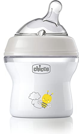 Chicco Natural Feeling Anti-Kolik Babyflasche für 0+ Monate, 150 ml, mit Weichem Silikonsauger und Doppelventil, Natürliches und Instinktives Gefühl beim Saugen, Kunststoffflasche