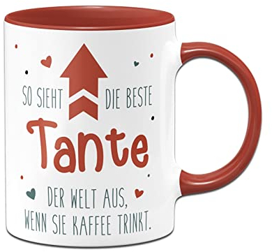 Tassenbrennerei Tasse So sieht die beste Tante der Welt aus wenn sie Kaffee trinkt - Geschenk mit Spruch lustig (Tante-Rot)