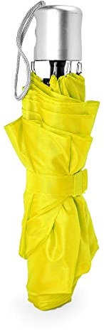 KINKIES Paraguas Plegable de colores con funda a juego, sombrilla portátil de viaje cómoda y ligera (Amarillo)