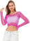 LemonGirl Women Fishnet Long Sleeve Top Lingerie Babydoll Chemise Mesh Shirt One Size UK4-20 Rose
