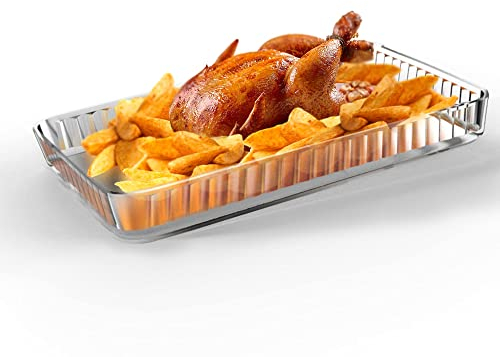 Ums 4-Qt (16 x 11 x 2) Glass Baking Dishes for Oven, Glass Oven Pan & Tray Bakeware, Borosilicate Glass Casserole Dish Cookware, Microwave & Oven-Safe Clear Bakeware