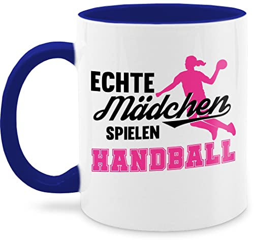 Tasse Tassen 325ml - Deko Hobby Geschenk - Echte Mädchen spielen Handball - Sprungwurf - 325 ml - Dunkelblau - maedchen kaffeetasse