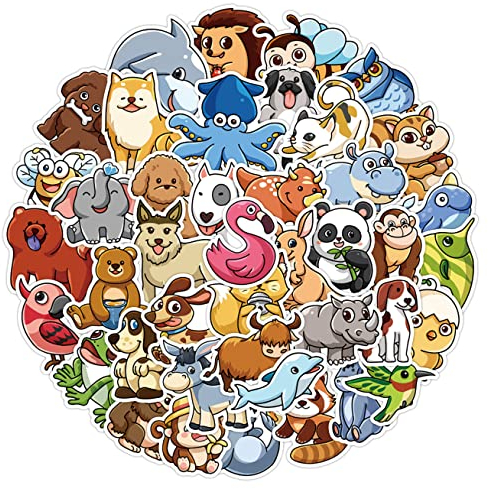POPNWOW Süße Tiere Aufkleber 50 Stück Set, Wasserdicht Vinyl Cute Animal Stickers für Reisekoffer Gepäck Laptop Wasserflasche Pad Handy Fahrrad Skateboard Helme Gitarre