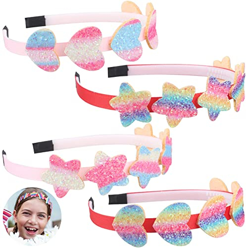 WIDEBG Haarreif Pailletten Haarschmuck Mädchen Stirnband Sterne Kopfschmuck Herz Stirnbänder Kinder Haarreifen Prinzessinen Geburtstags Karneval Kostüm Party Haarband 4 Stück