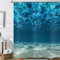 Hnmdmyi Rideau de Douche Bleu Océan 180x200, Mer Profonde sous-Marine Vagues Lumineux Soleil Tropical Scène Naturelle Baignoire Rideau Etanche Tissu Polyester Lavable Rideau de Bain avec Crochets